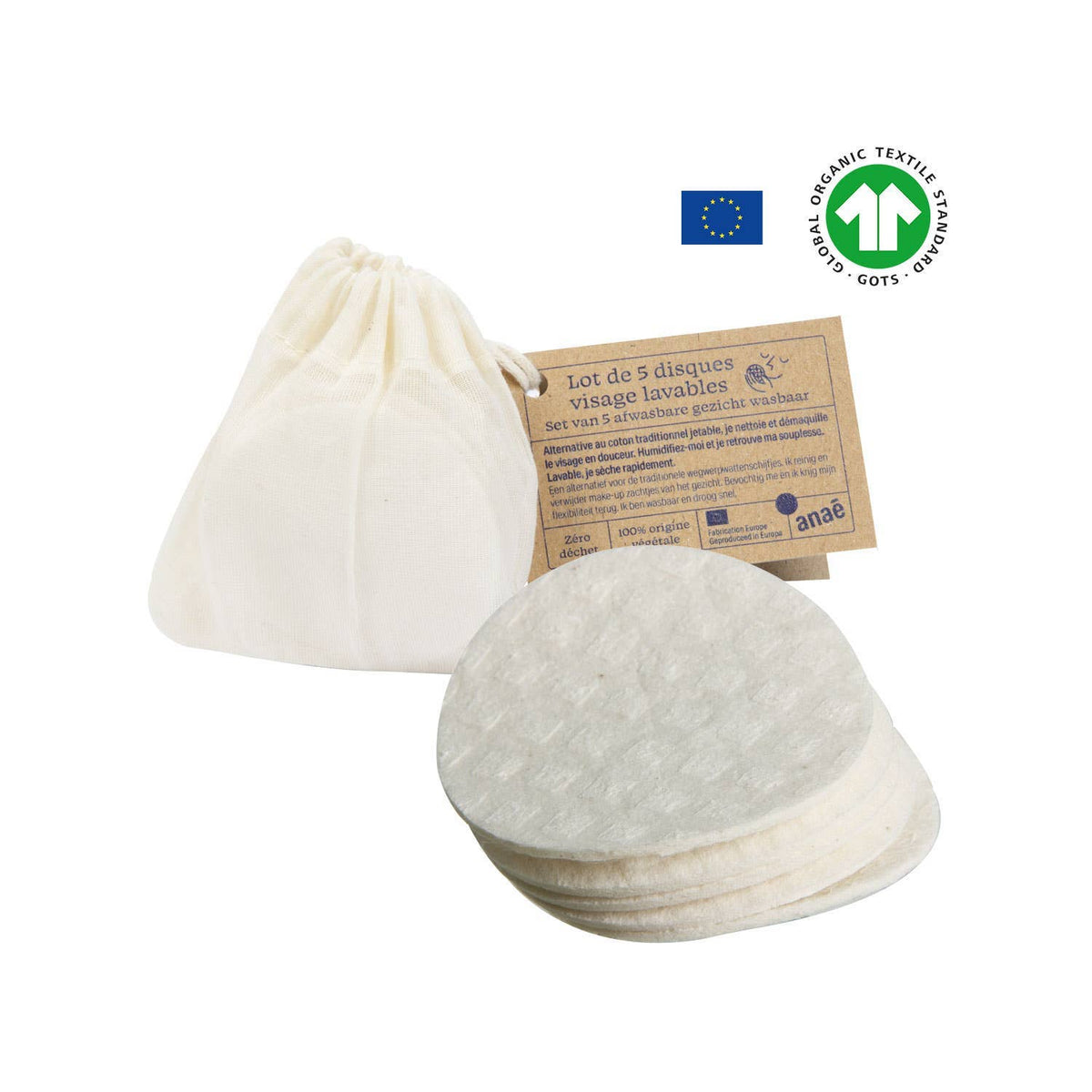 Cotons démaquillants lavables 9 cm (lot de 5) - Anaé